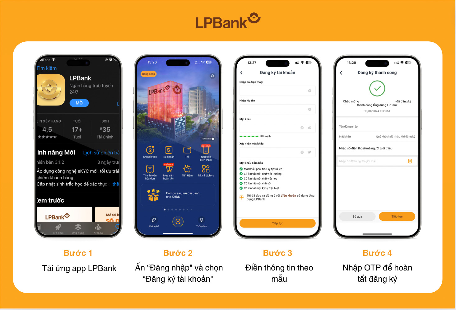 Các bước đăng ký tài khoản trên app của ngân hàng LPBank