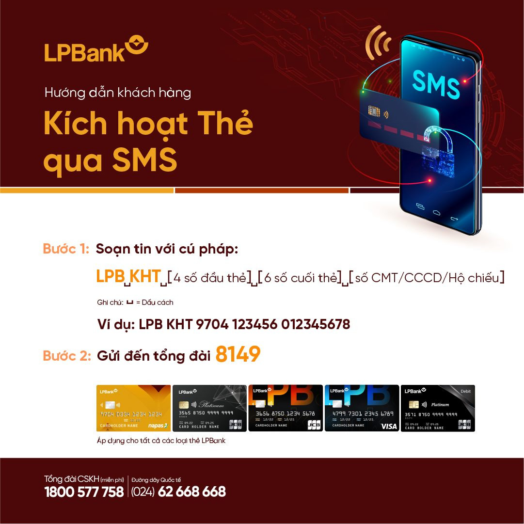 Ngoài kích hoạt thẻ tín dụng trên Ứng dụng LPBank, bạn có thể kích hoạt thẻ qua SMS một cách nhanh chóng