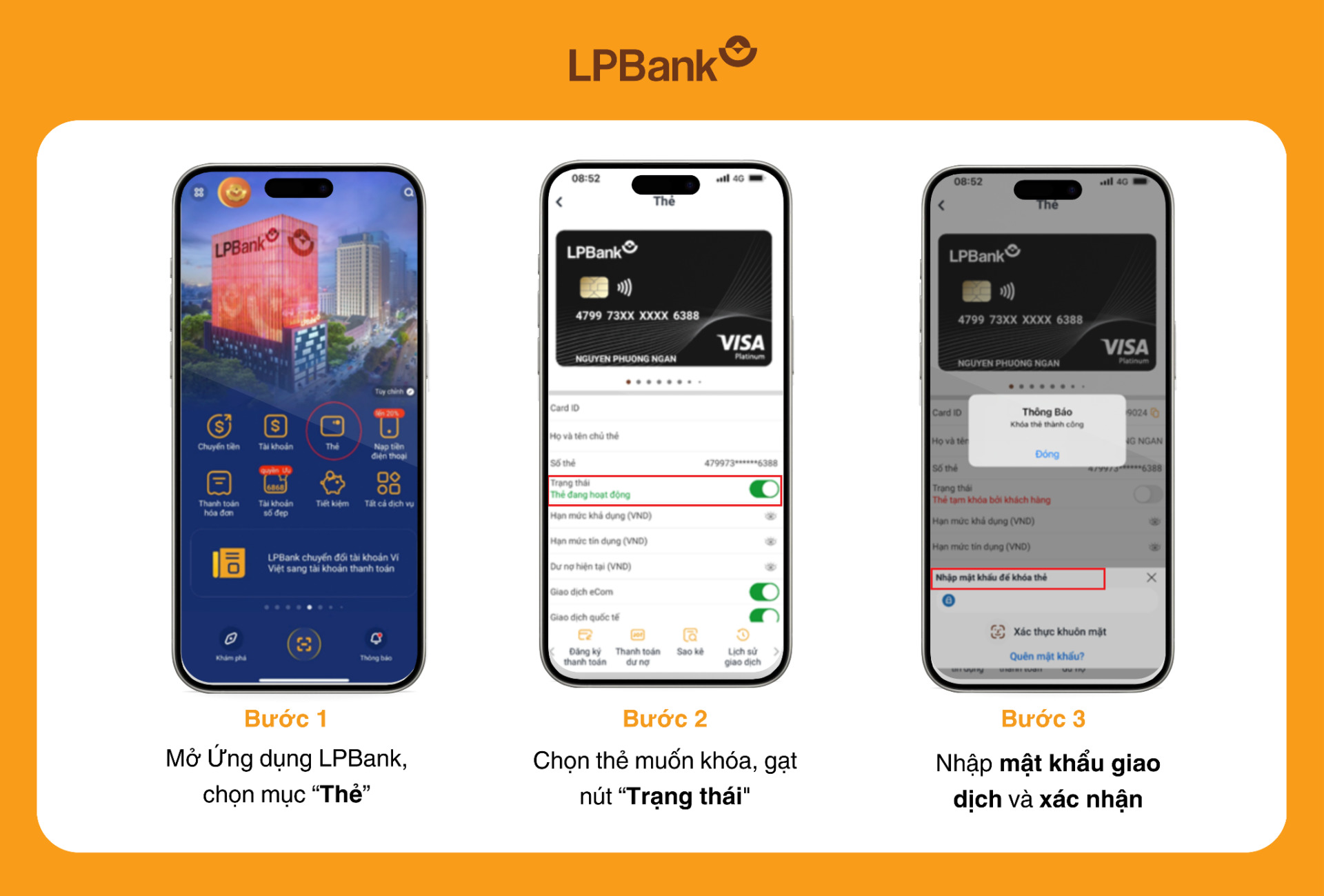 Bạn có thể thực hiện thao tác khóa thẻ tín dụng LPBank dễ dàng thông qua Ứng dụng LPBank