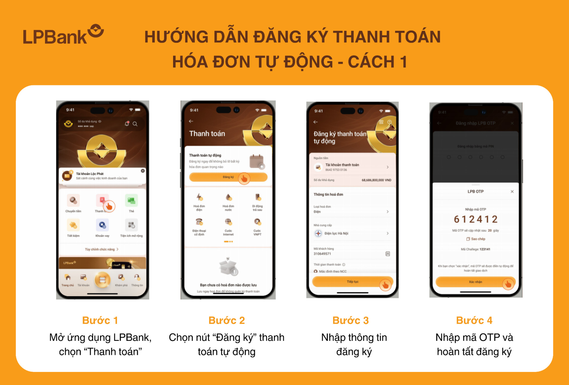 Đăng ký thanh toán hóa đơn tự động nhanh chóng trên ứng dụng LPBank với các bước đơn giản