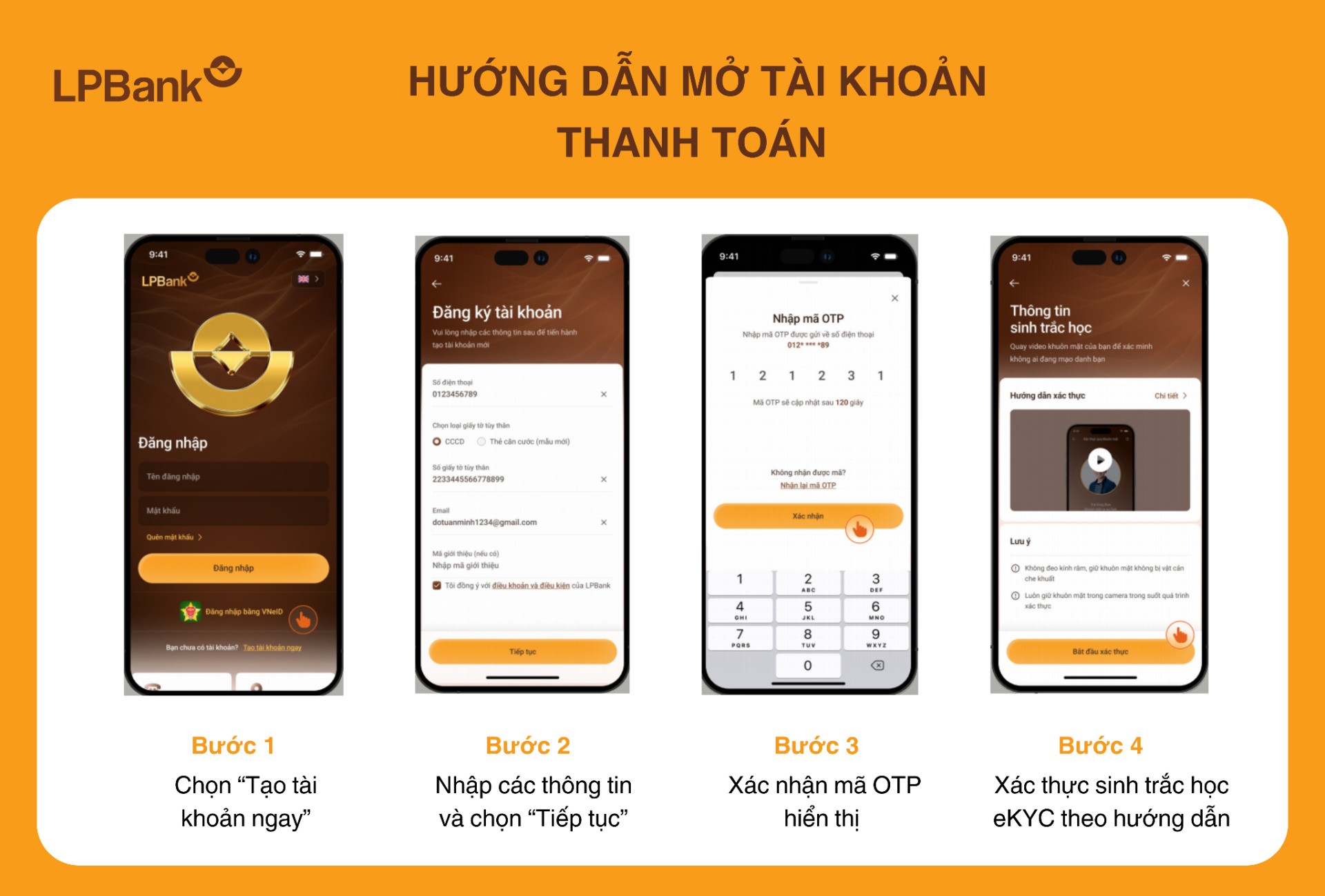 Khách hàng thực hiện xác thực sinh trắc học eKYC khi tạo tài khoản thanh toán